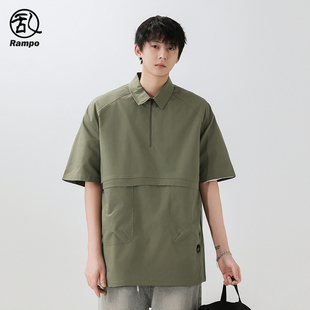 新品 短袖 t恤潮牌夏季 体恤男 拼接半拉链工装 男款 polo衫 翻领保罗衫