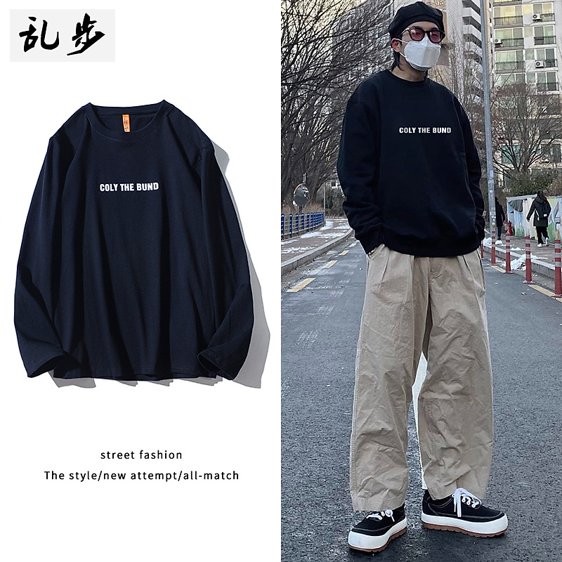 乱步春秋ins字母印花情侣长袖t恤