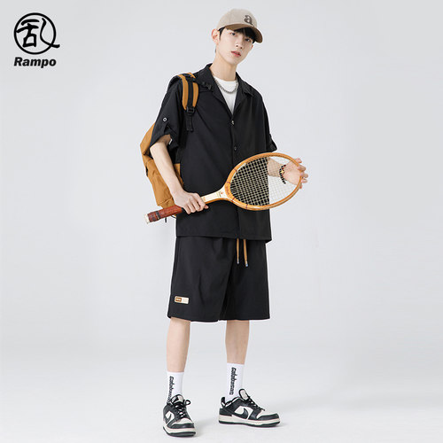 夏季新品冰丝休闲运动套装潮衬衫