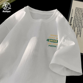 短袖 休闲学生半袖 t恤男生2026年新款 纯棉打底衫 上衣 美式 260克夏季