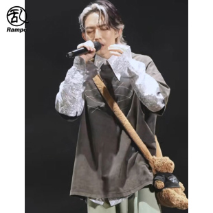 t恤衫 美式 叠穿体恤男宽松纯棉短袖 林宥嘉演唱会同款 水洗做旧半袖