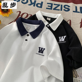 宽松刺绣字母落肩青少年t恤学院风撞色半袖 男夏季 体恤 短袖 polo衫