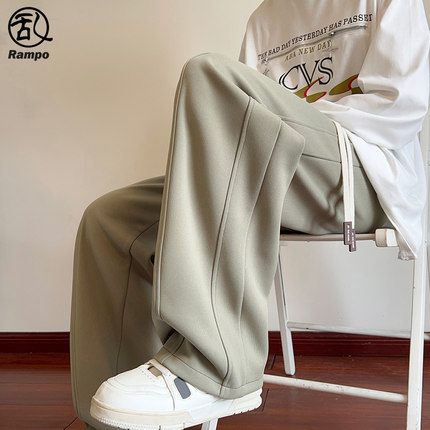 软糯加绒裤子男款美式高街垂感直筒卫裤百搭休闲运动阔腿长裤男装