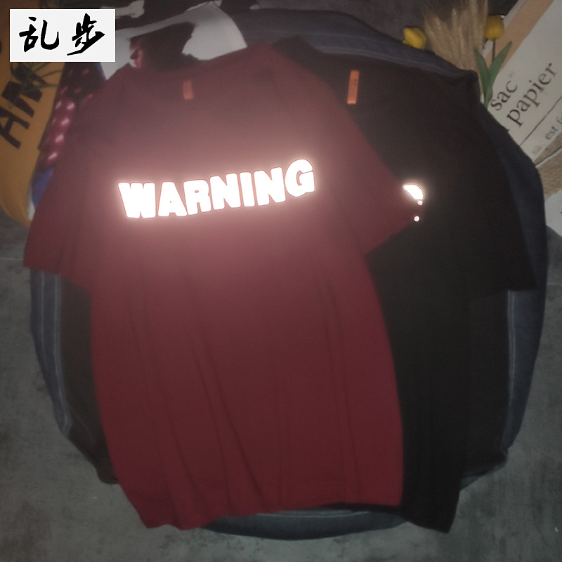 港风潮牌短袖t恤男ins百搭反光