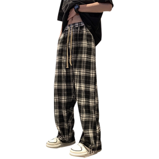 美式复古格子裤子男款2026春季新品直筒宽松潮牌垂感阔腿休闲长裤