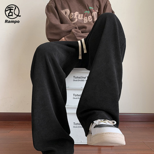 垂感直筒裤子男款冬季加绒保暖宽松阔腿长裤男士灯芯绒男裤休闲裤