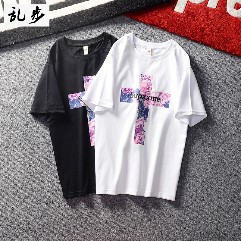 原宿日系恶搞印花短袖t恤男女情侣半袖t-shirt纯棉欧洲站学生班服