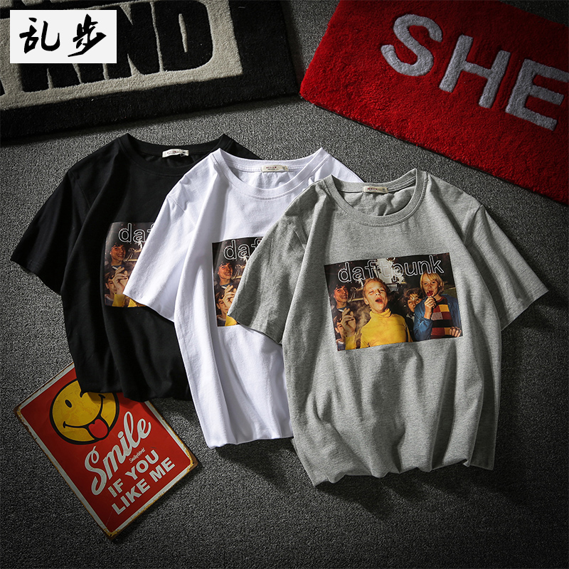 ins超火的T恤短袖男女学生情侣美式街头复古潮流印花t-shirt宽松