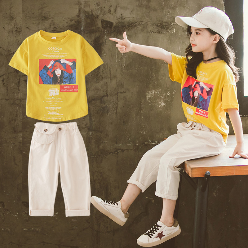 Girls summer suit 2019 New 5678 9-10 girl Korean Edition Western style Two piece setin the Children/Baby/Family fitted , Set  category - from Buy2taobao.com to provide professional Taobao agent buy service