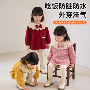 哇哇罩衣女宝宝外穿长袖公主秋冬婴儿童围兜吃饭防脏洋气过年红色