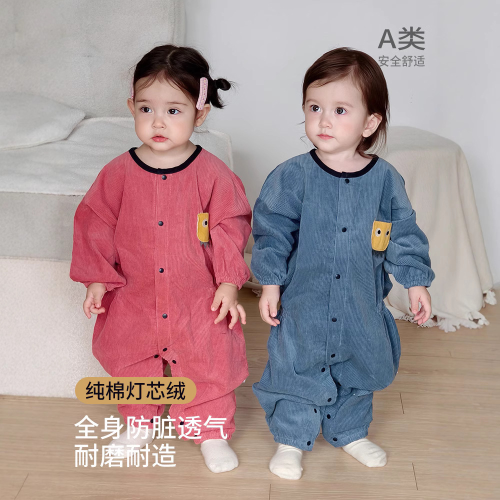 哇哇罩衣宝宝爬行服防风秋冬季婴儿连体衣防脏地板爬爬衣户外可爱