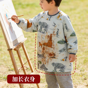 哇哇儿童画画罩衣围裙宝宝防水防油美术生专用男女小孩防脏衣服