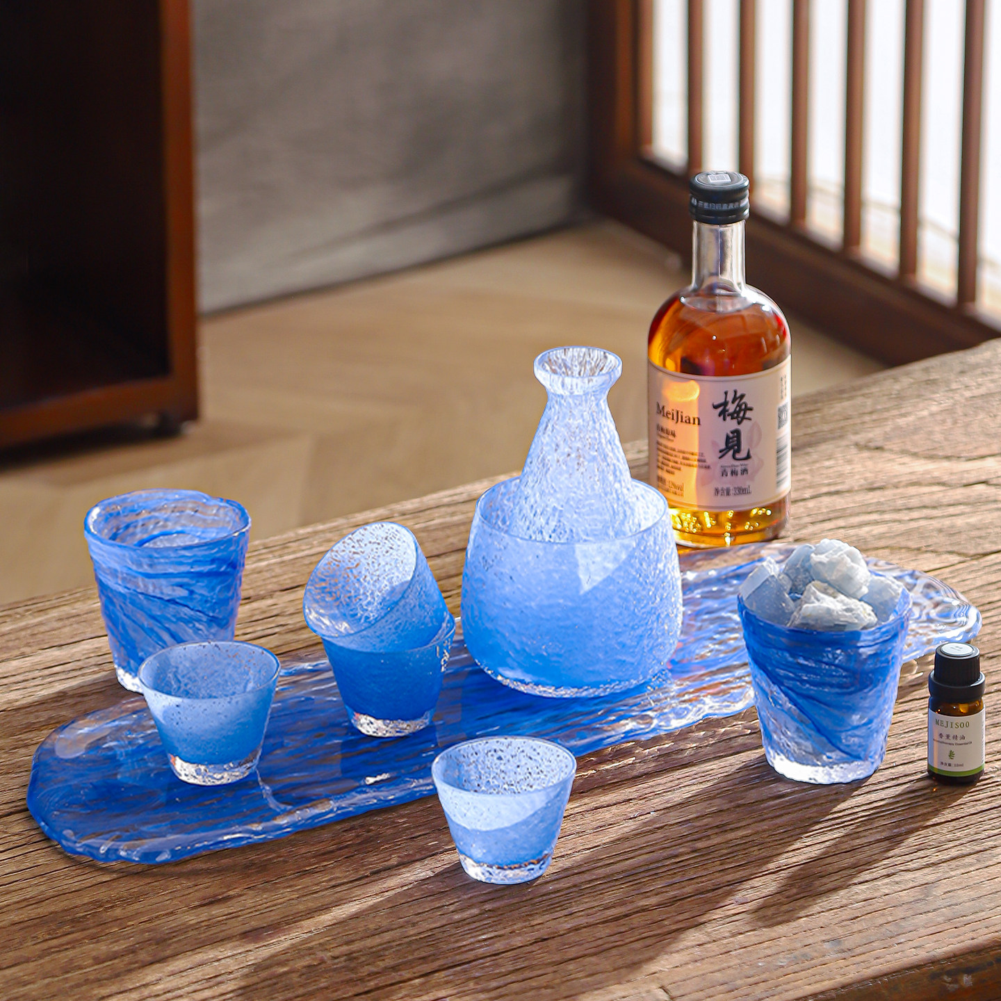 高端星蓝日式清酒壶小酒杯白酒杯酒具轻奢烧酒酒盅家用烫酒套装