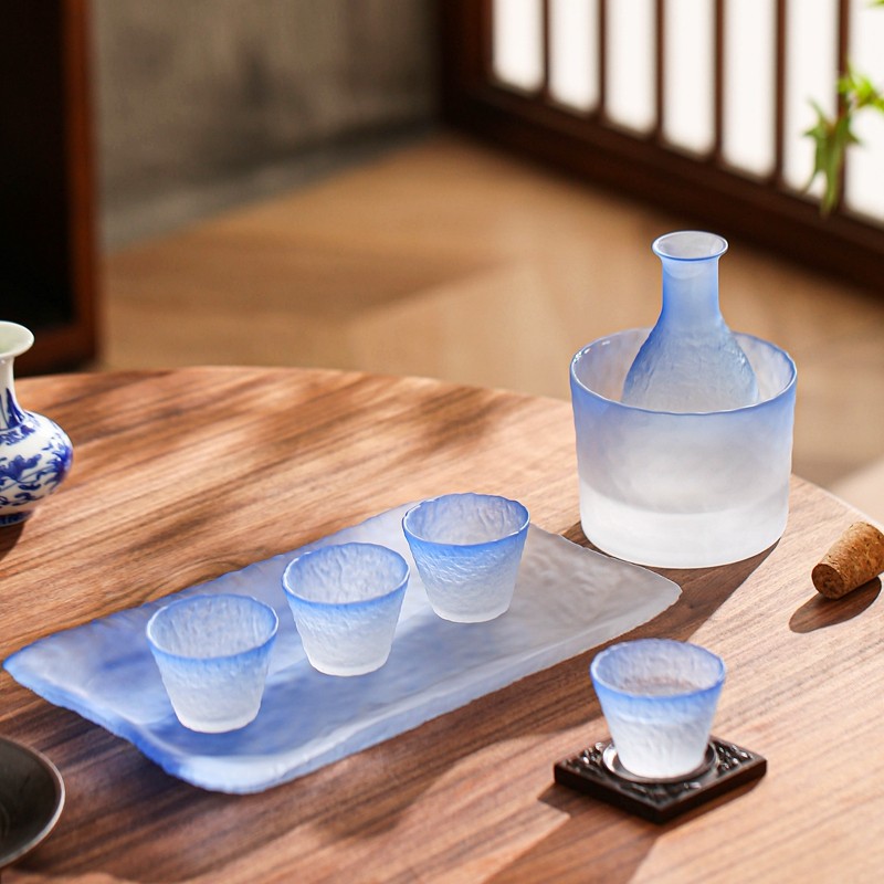 手工高端蔚蓝白酒小酒杯清酒壶套装果酒酒馆温酒器烫酒壶玻璃酒具