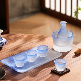 手工高端蔚蓝白酒小酒杯清酒壶套装果酒酒馆温酒器烫酒壶玻璃酒具