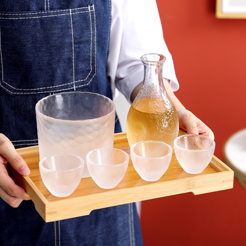 日式云雾玻璃酒具套装清酒壶家用小号黄酒杯烧酒壶温酒器热酒壶