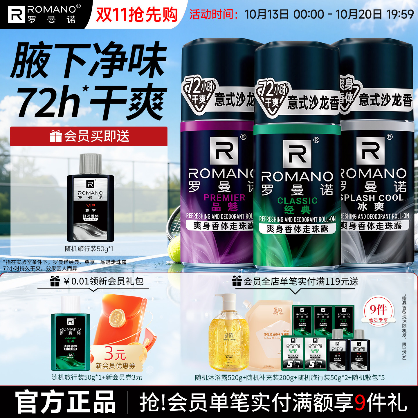 罗曼诺走珠香体止汗液男士除汗腋下除臭干爽抑汗香水滚珠止汗露膏