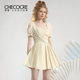 茬客甜美气质连衣裙25年夏季 新款 杏色不规则钻链抽褶收腰百褶短裙