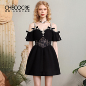 茬客气质名媛吊带礼服裙2025夏季 重工设计感钻链蝴蝶结连衣裙 新款