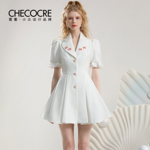 白裙子露背网纱蝴蝶结约会连衣裙 新款 茬客甜美减龄西装 裙夏季