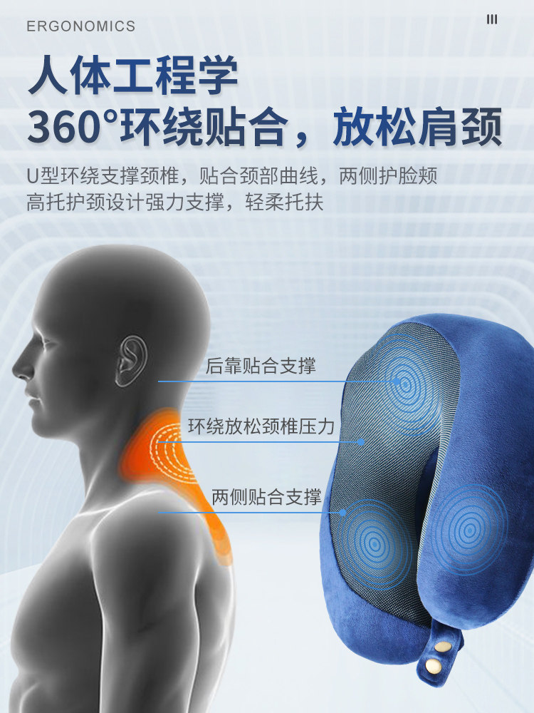 U자형 베개 여행용 비행기 베개 장거리 고속열차 차량 수면유물 U자형 삐뚤어지지 않은 목 라텍스 경추베개