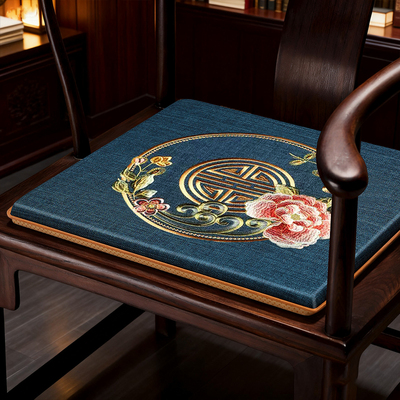 中式红木实木刺绣椅垫