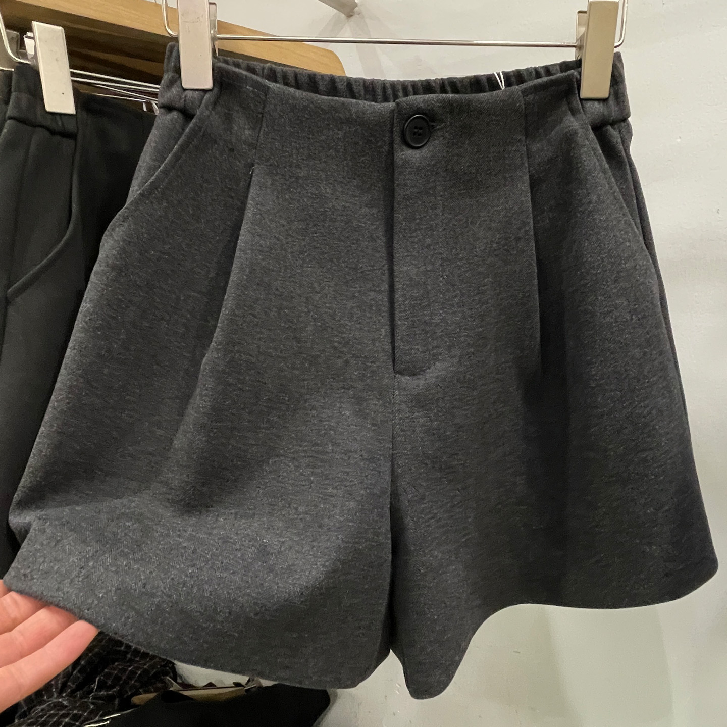 大码高腰毛呢短裤阔腿裤