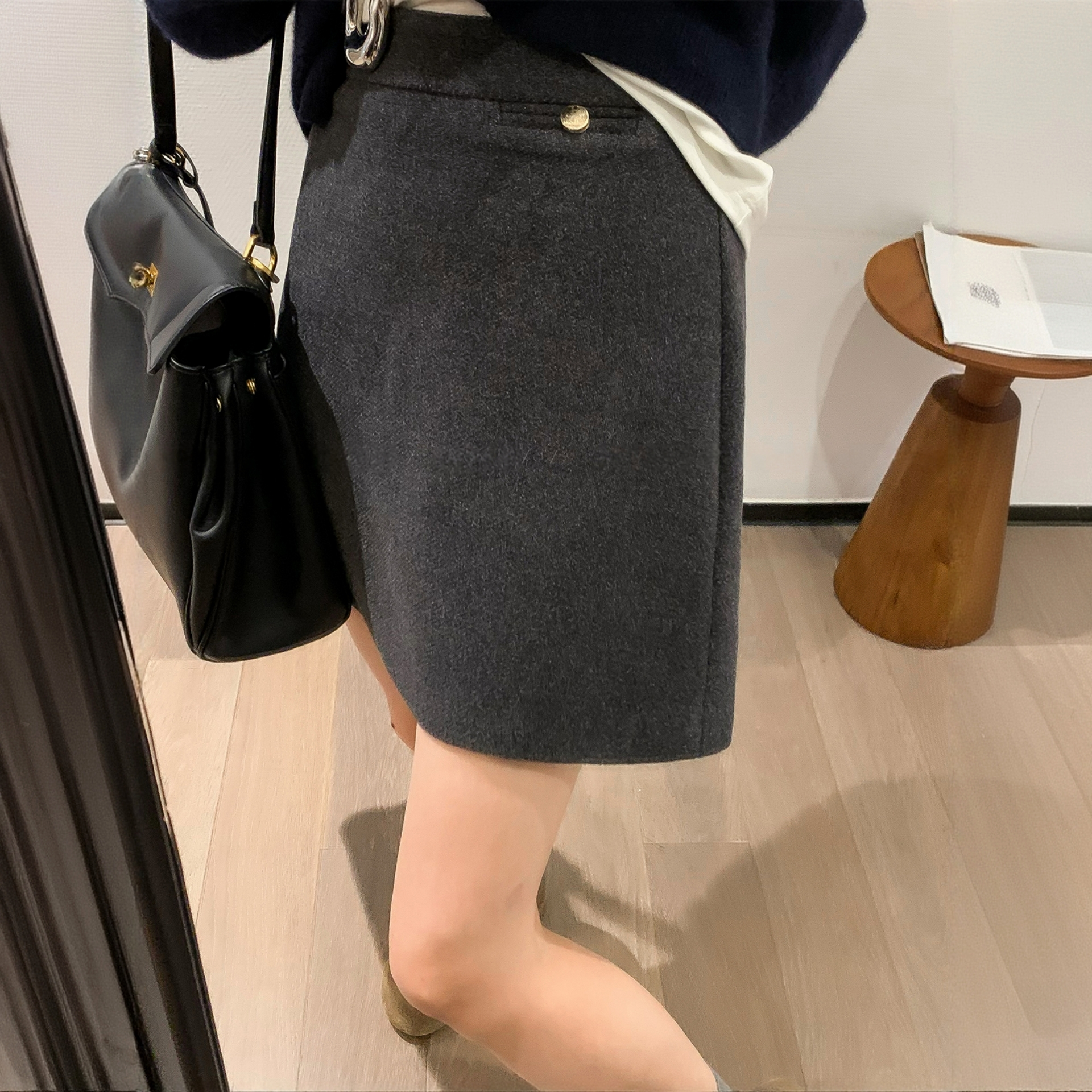 深灰色毛呢半身裙女秋冬季大码呢子一步a字裙胖mm包臀学生短裙子