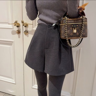 秋冬百搭灰色毛呢休闲裤 高腰靴裤 宽松女装 遮肉短裤 女 2025冬季 大码