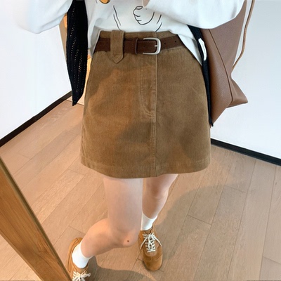 大码复古灯芯绒半身裙女