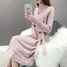早秋新款女装2019针织连衣裙子冬季加厚长袖修身收腰打底毛衣裙
