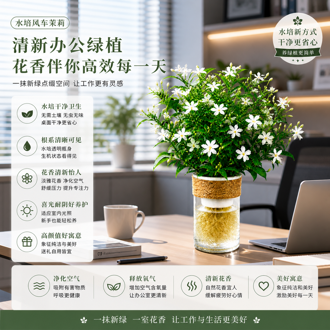 水培绿植物风车茉莉花卉盆栽水养狗牙花水生树苗客厅办公室内桌面