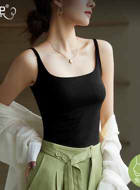 黑色小吊带背心女带胸垫夏可调节肩带美背文胸一体式上衣内搭外穿