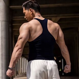 匪帮风螺纹健身硬汉无袖囚徒打底汗衫薄款透气速干纯紧身背心男生
