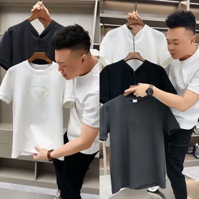 双面德绒冬季短袖男款T恤加绒加厚半袖打底衫冬天半高领保暖内衣