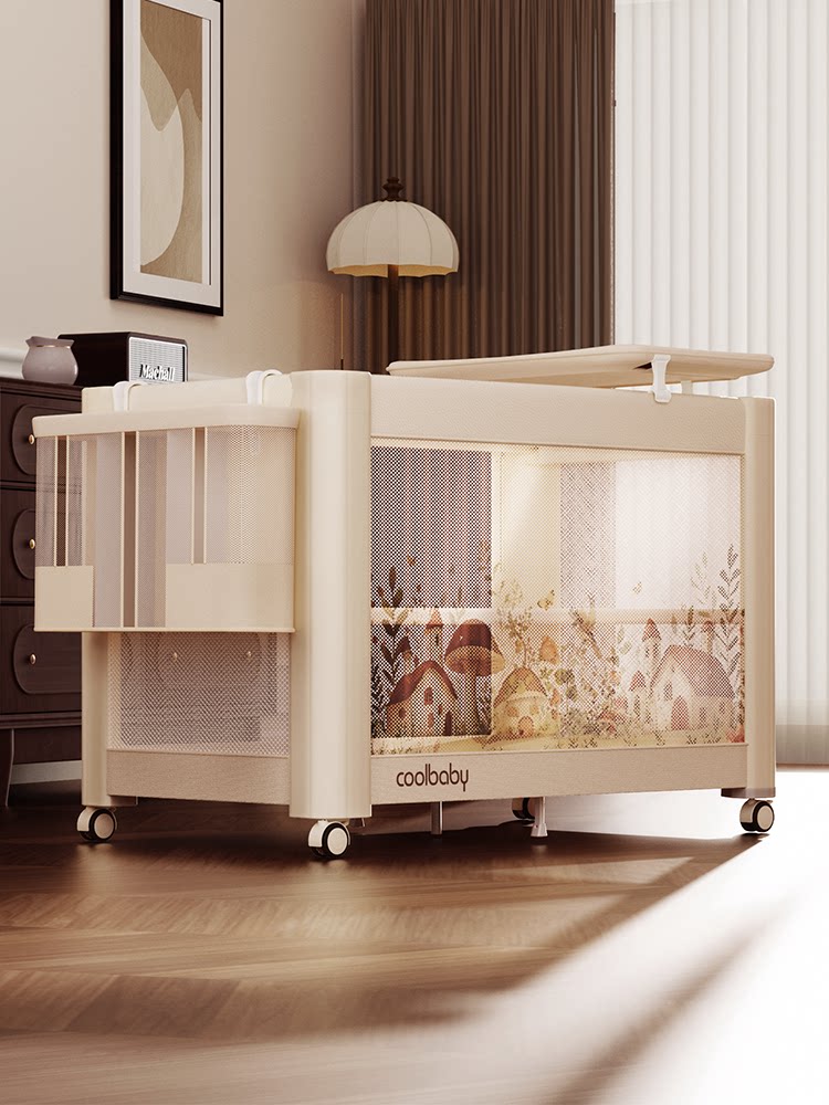детская кроватка coolbaby mushroom house складная, открывающаяся и закрывающаяся одним ключом бесшовная кровать для сращивания, портативная многофункциональная детская кроватка Изображение 1