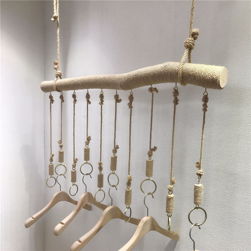 服装店吊环展示架麻绳树枝衣架女装店货架服装吊架悬挂架衣服架