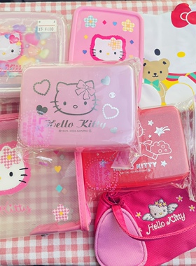 绝版稀有中古hello kitty便当盒收纳洗漱包笔袋天使千鸟格1997年