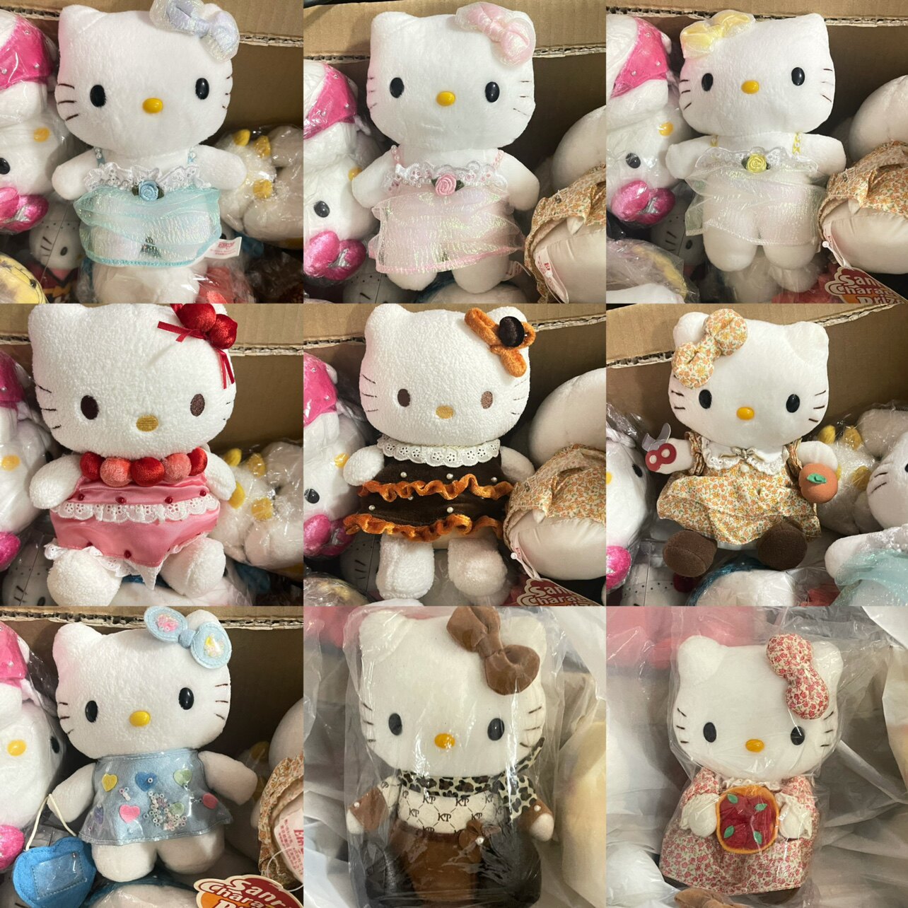 hello kitty中古绝版老料公仔玩偶娃娃田园拿橘子拿剪刀豹纹裙子