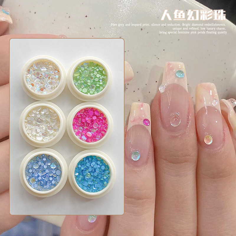 美甲彩虹人鱼泡泡珠水晶极光