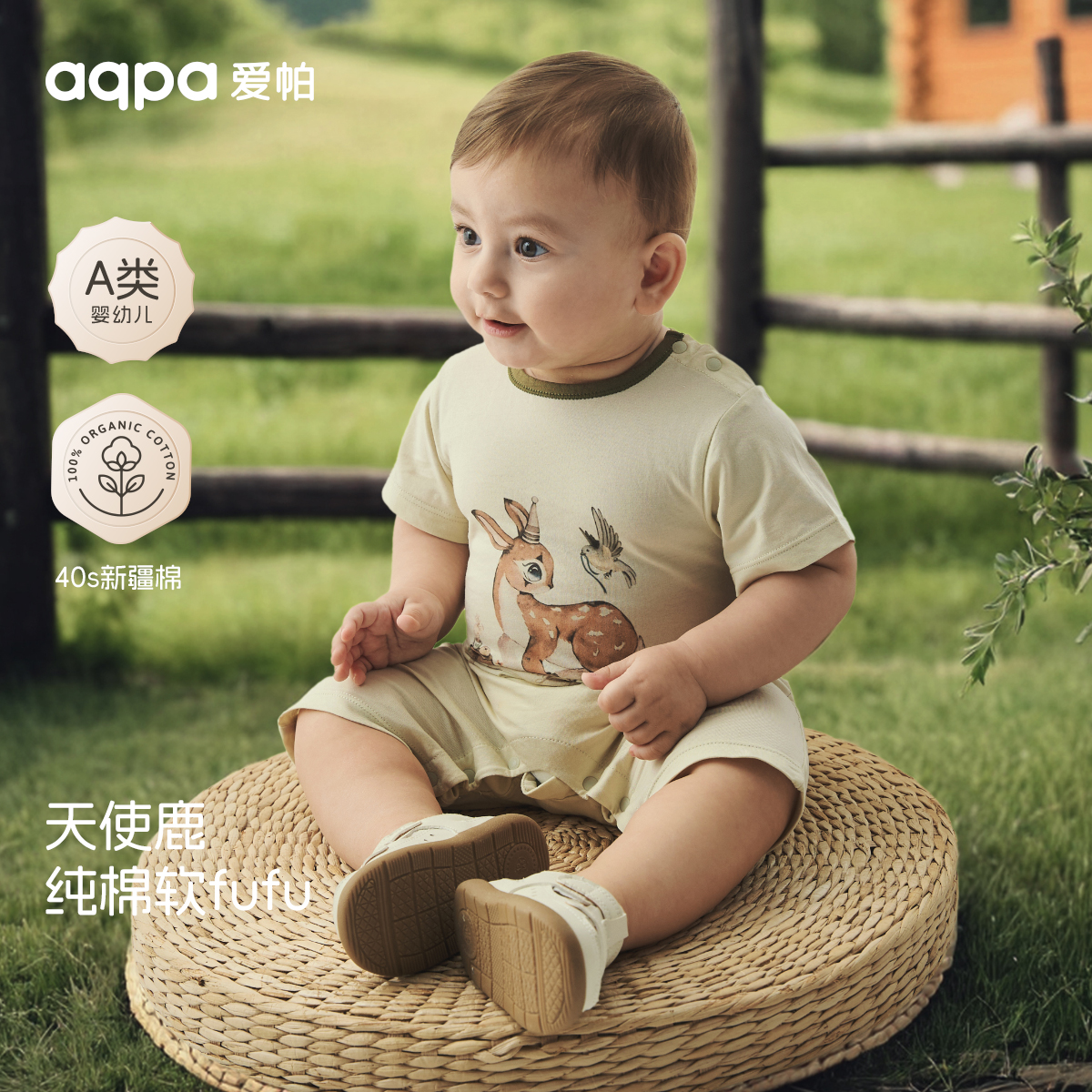 [呦呦鹿鸣]aqpa爱帕婴儿连体衣哈衣纯棉夏季短袖宝宝衣服可爱外出