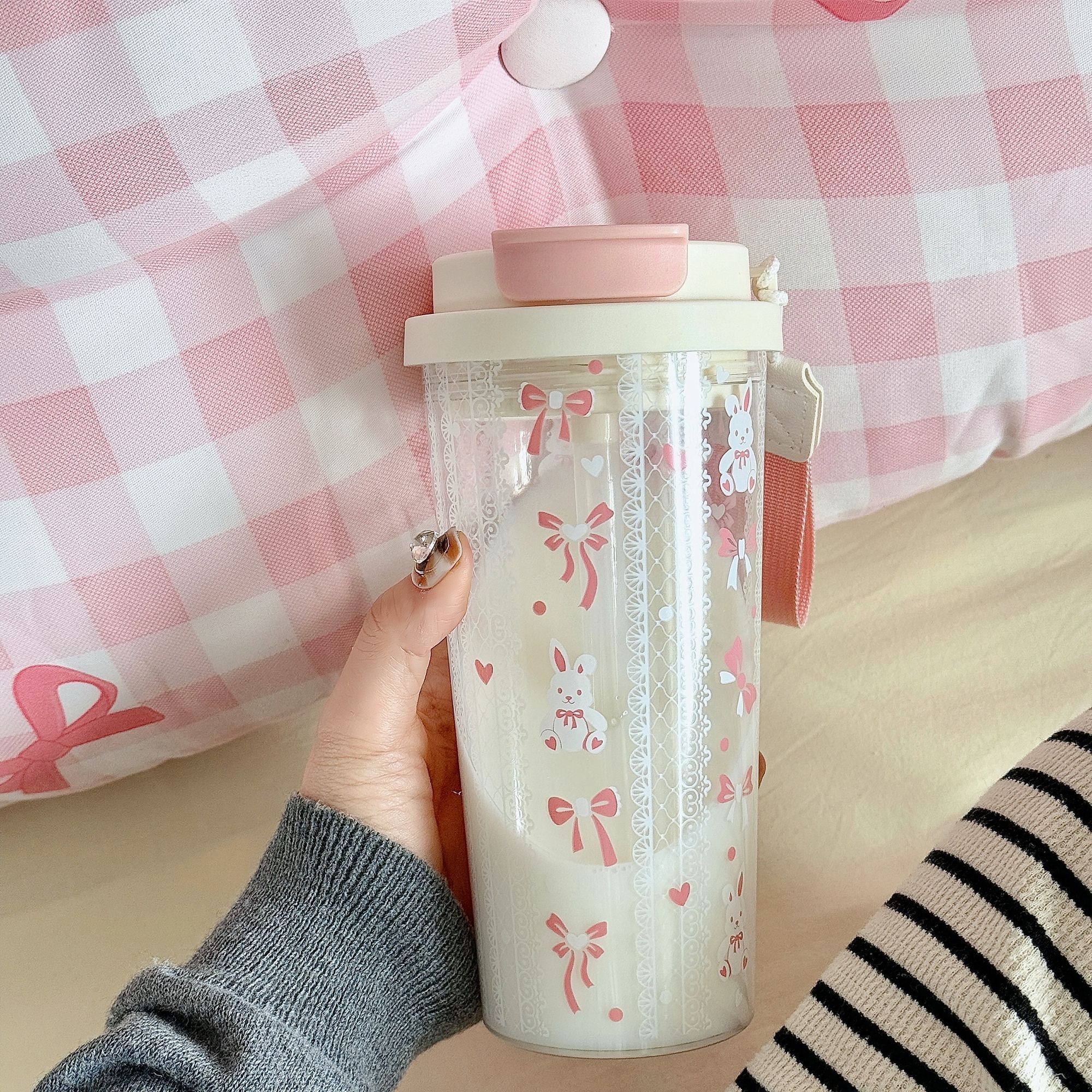 双饮吸管杯新款高颜值塑料杯女生随行杯喝水杯子塑料夏天便携水杯