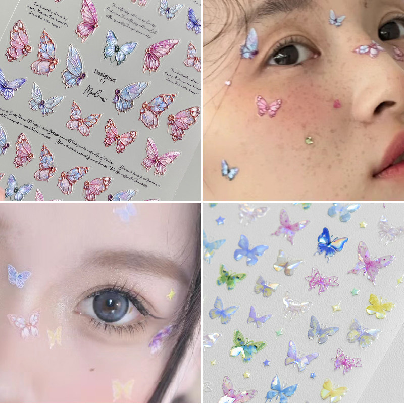 蝴蝶贴纸脸部彩色妆容浮雕蓝色立体化妆彩绘装饰饰品表演新娘