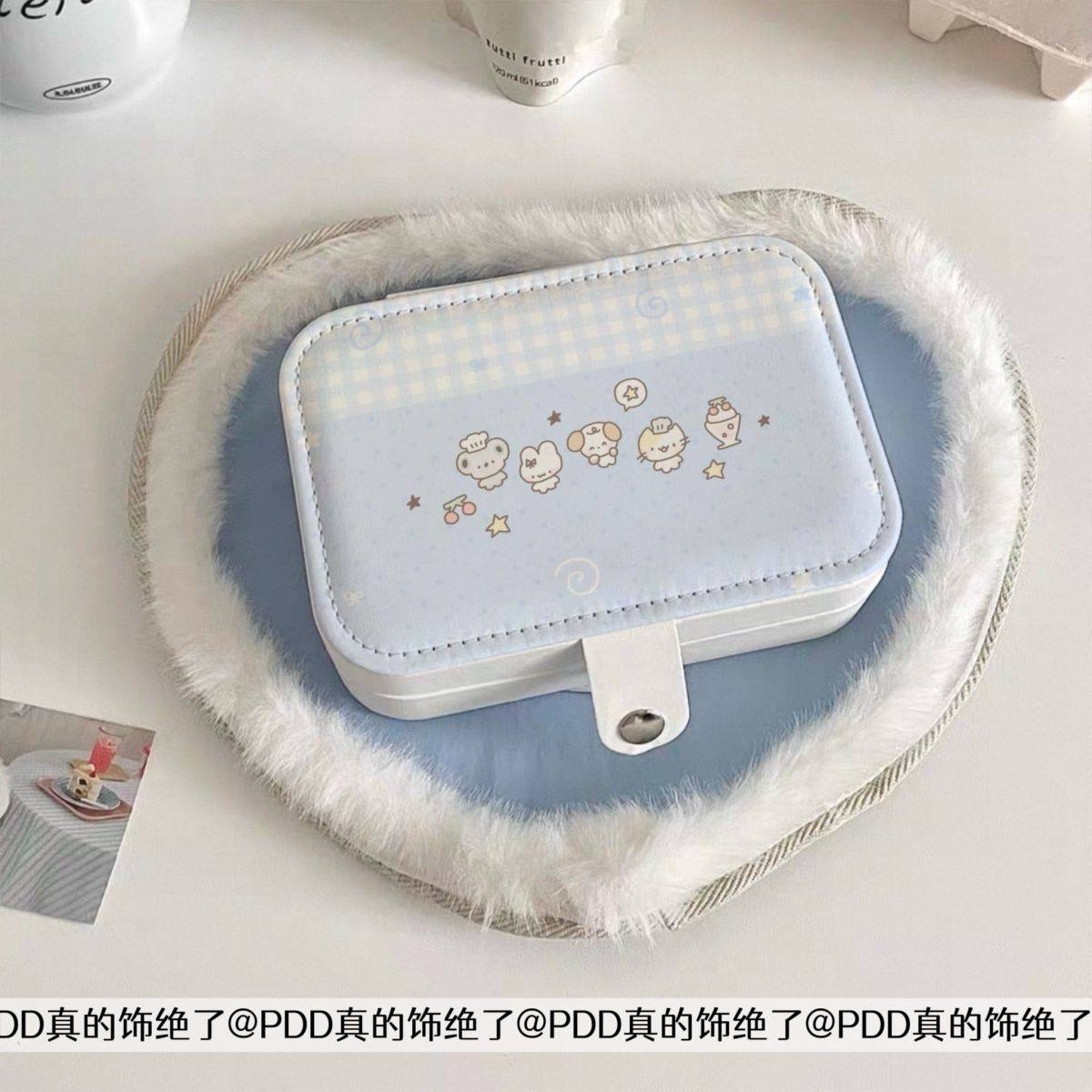 耳钉收纳盒格子小动物首饰盒便携小巧耳骨钉耳夹项链皮革高级感首