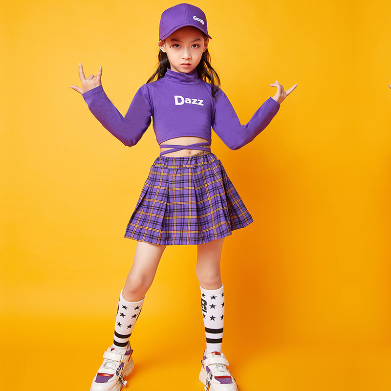儿童爵士舞服装女童嘻哈走秀韩版时尚潮幼儿街舞套装露脐衣服