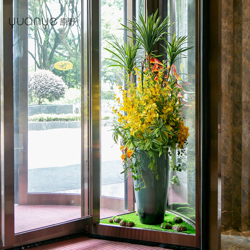 酒店旋转门仿真花假花商场大堂大厅摆件落地装饰花售楼处高档摆设