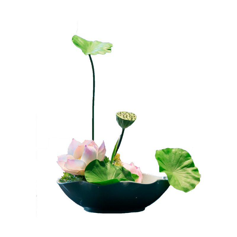 中式仿真花陶瓷盘插花装饰品花艺