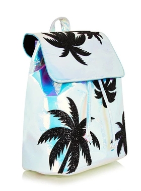 现货 正品SKINNYDIP英国银色棕榈树镭射双肩背包