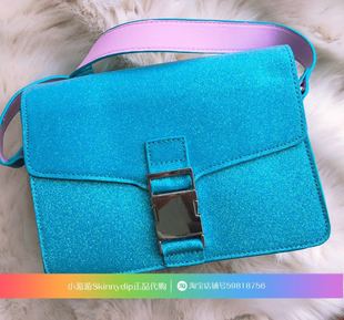 现货 正品SKINNYDIP彩蓝色珠光亮粉磨砂粉色撞色翻盖单肩包斜挎包