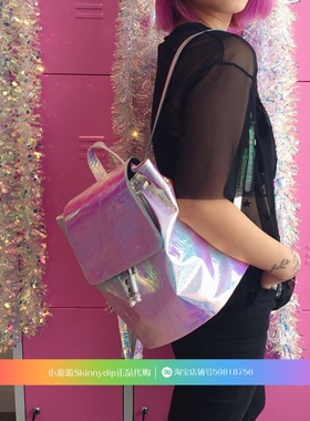 现货  正品SKINNYDIP银色蓝色镭射亮面翻盖双肩包背包